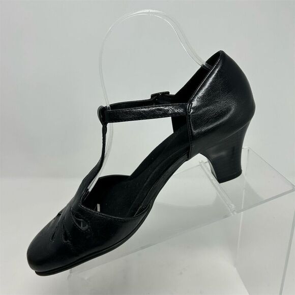 Aerosoles Heelrest Women's Black T-Strap Faux Leather Mary Jane Heels Size 8.5M - Picture 3 of 13